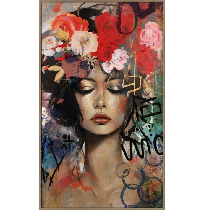 Schilderij canvas vrouw met bloemen art