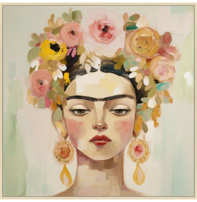 Schilderij canvas Frida Kahlo pastel