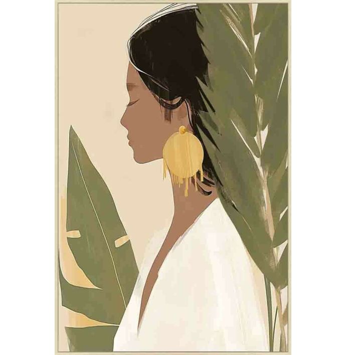 Schilderij vrouw met bladeren 