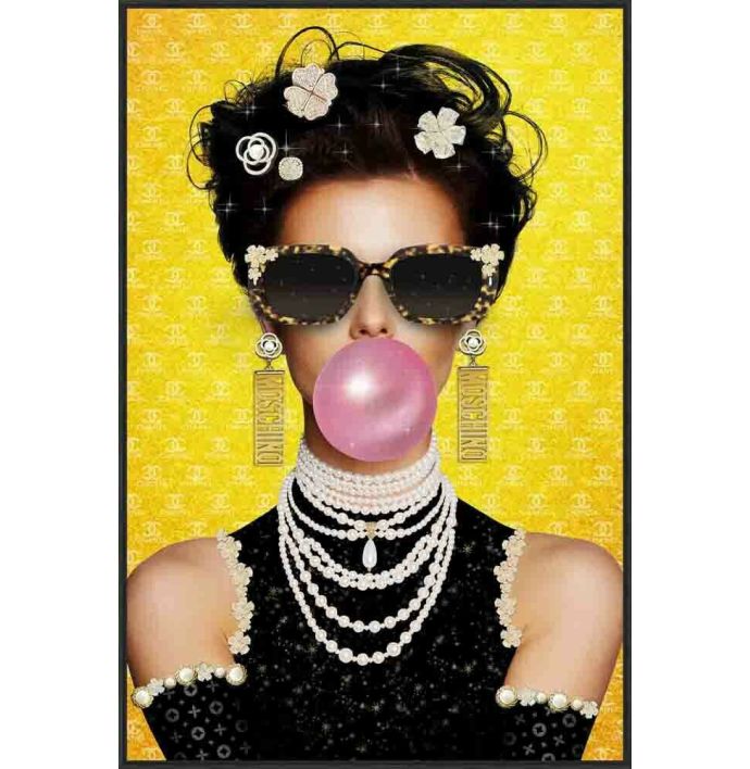 Schilderij tempered glass crystals yellow bubble 