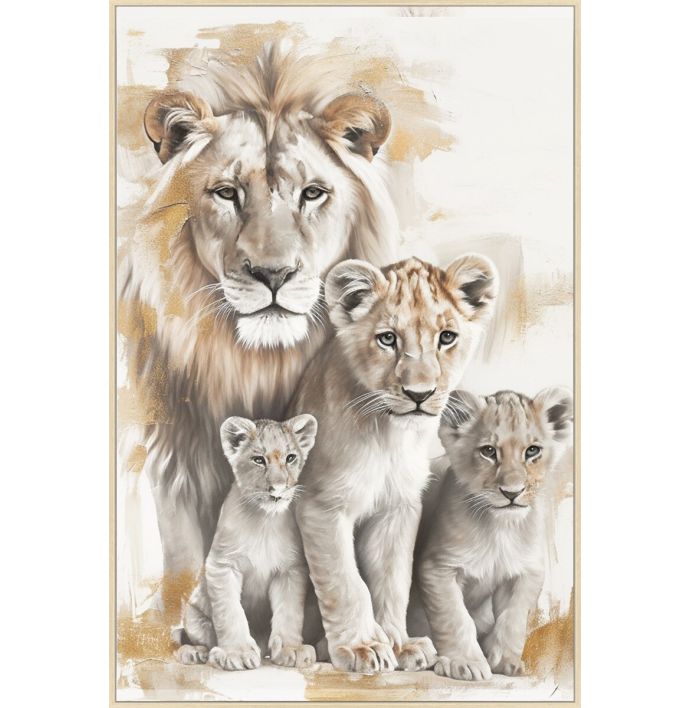 Schilderij 'Leeuw met 3 welpjes'