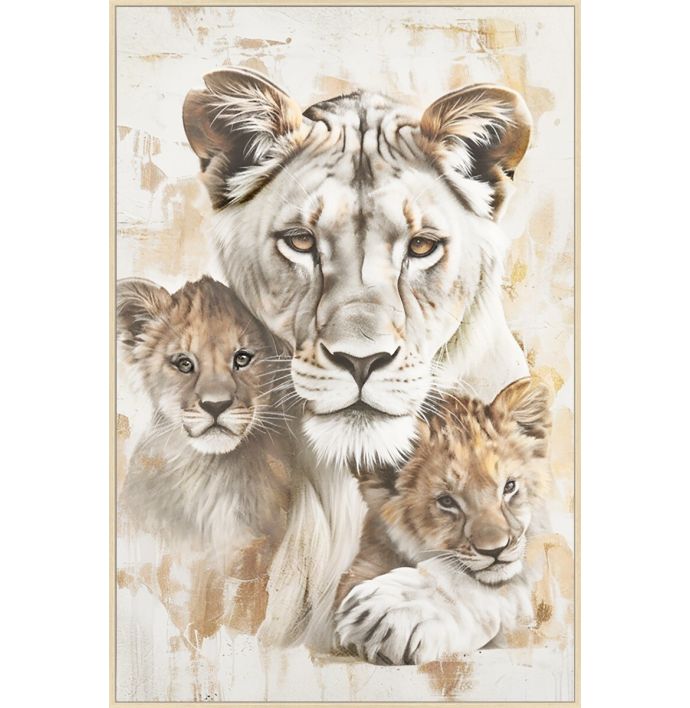 Schilderij 'Leeuw met 2 welpjes'