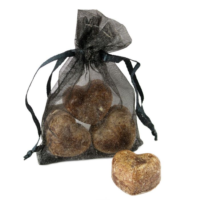 Organza zakje met 3x amberblokje hart original amber