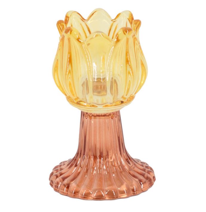 Waxinehouder tulp oranje met roze