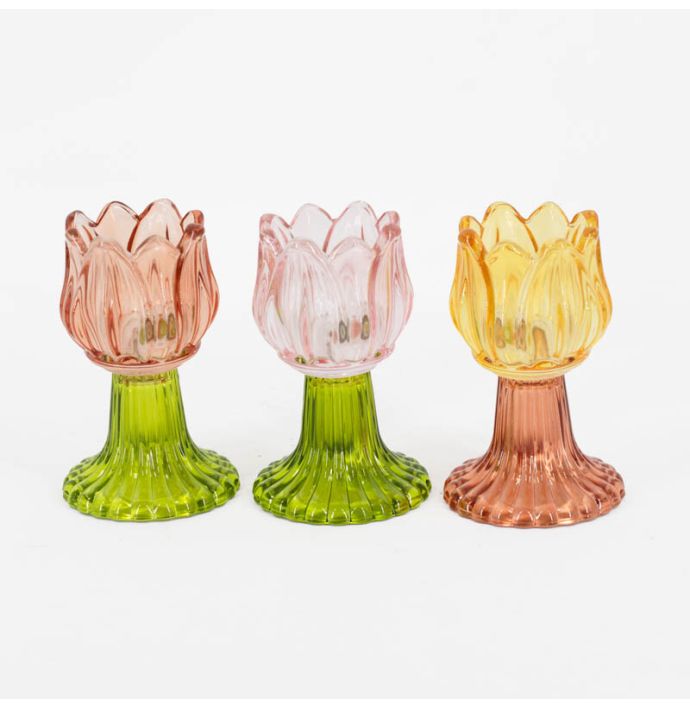 Waxinehouder tulp oranje met roze