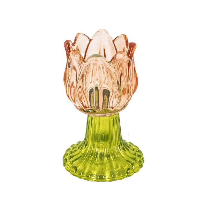 Waxinehouder tulp sandstone met groen