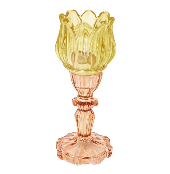 Waxinehouder tulp oranje met roze