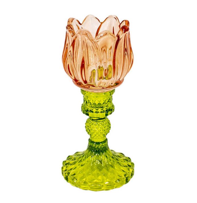 Waxinehouder tulp sandstone met groen