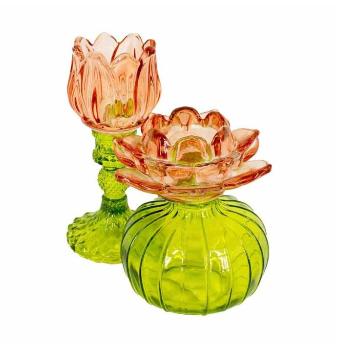 Waxinehouder tulp sandstone met groen