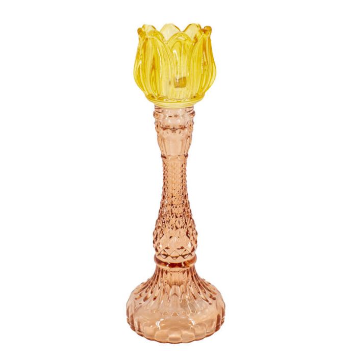 Waxinehouder tulp oranje met roze