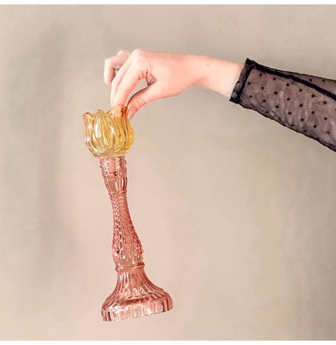 Waxinehouder tulp oranje met roze