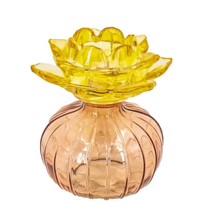 Waxinehouder bloem oranje met roze