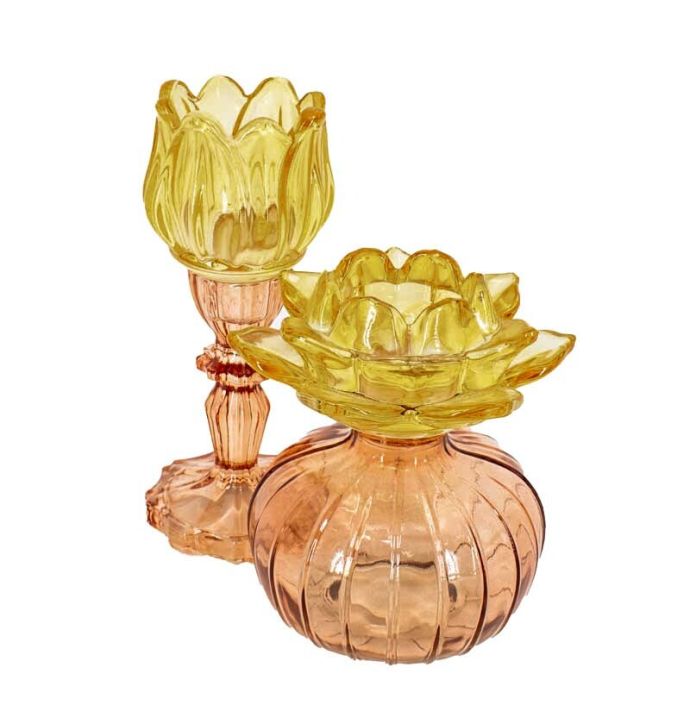 Waxinehouder bloem oranje met roze