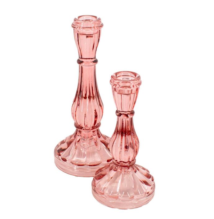 Kaarsenstandaard glas roze
