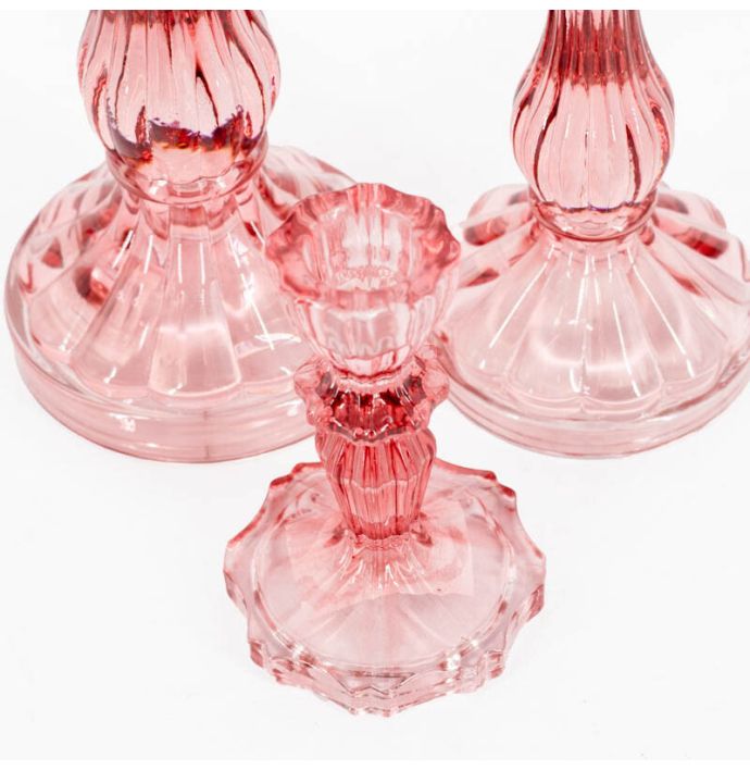 Kaarsenstandaard glas roze