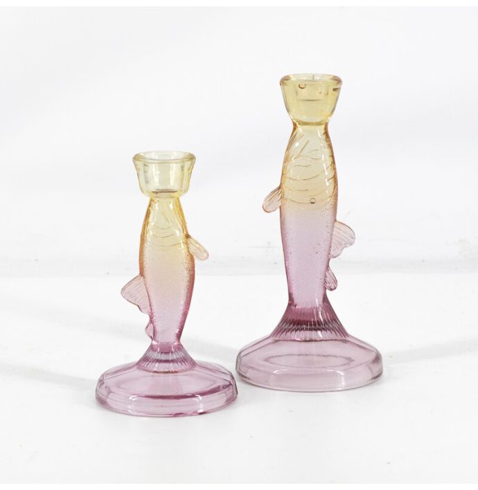 Glazen kaarsenstandaard vis two-toned