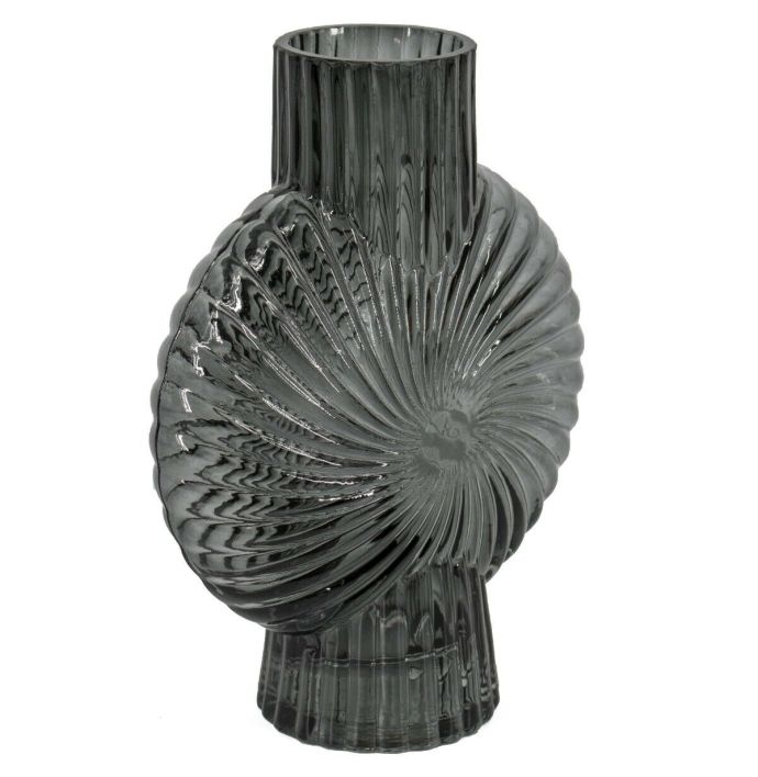 Glazen vaas schelp antraciet