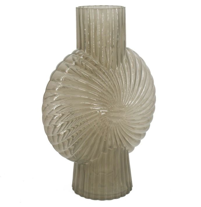 Glazen vaas schelp grijs