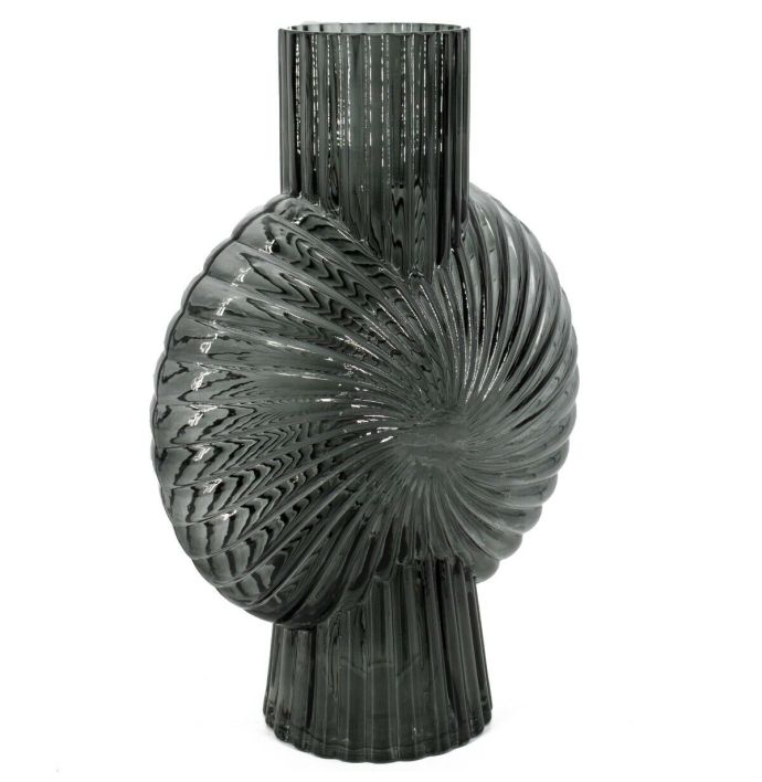 Glazen vaas schelp antraciet