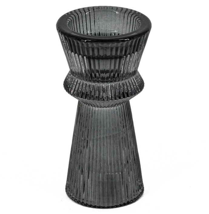 Glazen kaarsenstandaard antraciet