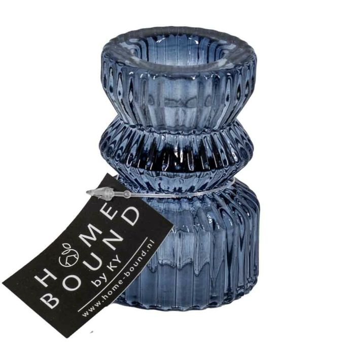 Glazen waxine- en kaarsenstandaard blauw