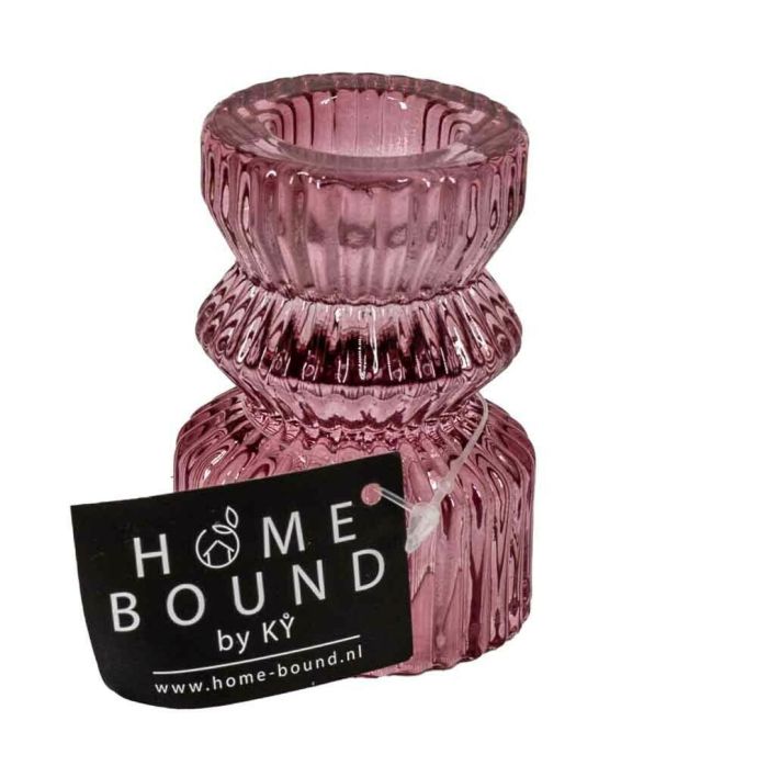 Glazen waxine- en kaarsenstandaard roze