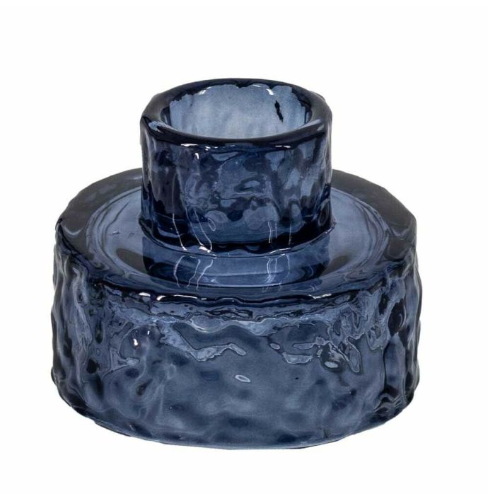 Glazen waxine- en kaarsenstandaard blauw