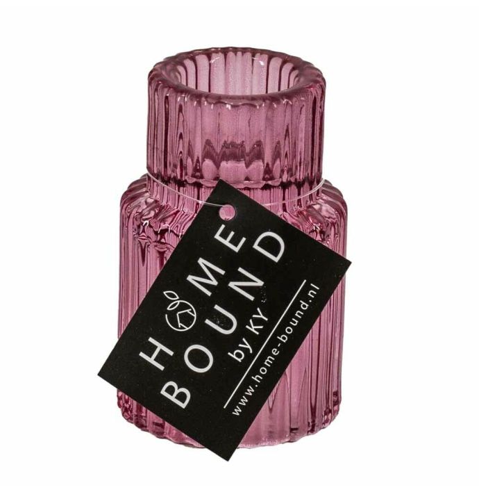 Glazen waxine- en kaarsenstandaard roze
