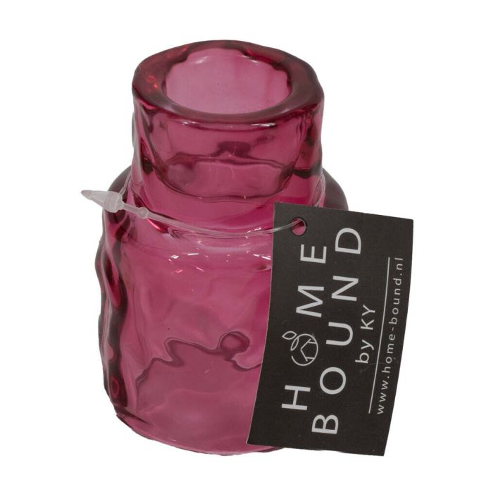 Glazen waxine- en kaarsenstandaard roze