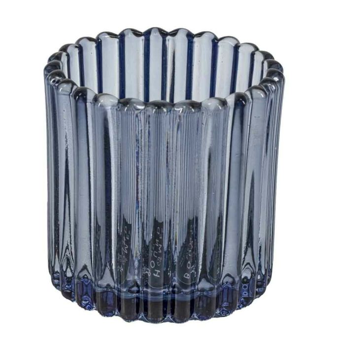 Glazen waxinehouder blauw