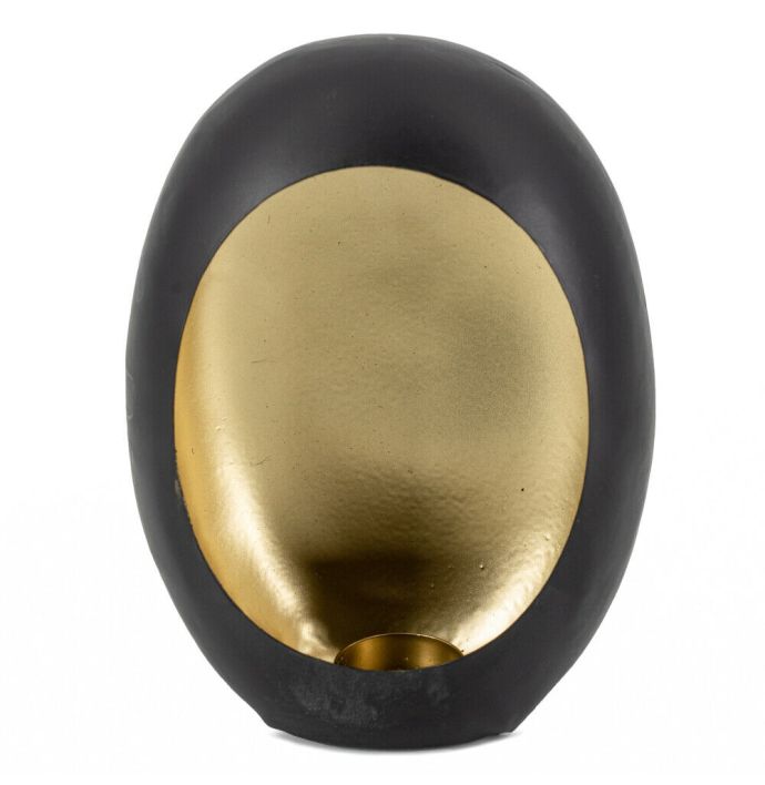 'Standing Egg' windlicht zwart met goud