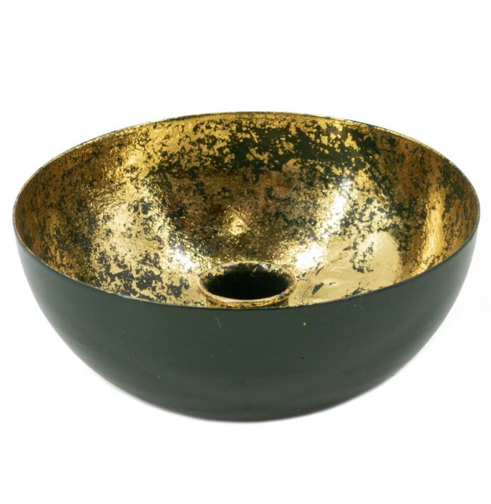 Kaarsenstandaard metaal groen met goud