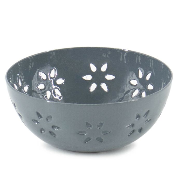 Schaaltje metaal bloemen grijs