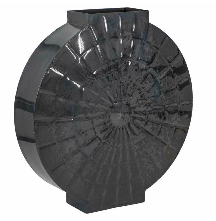 Metalen vaas rond blauw 