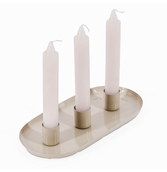 Kaarsenstandaard ovaal beige  
