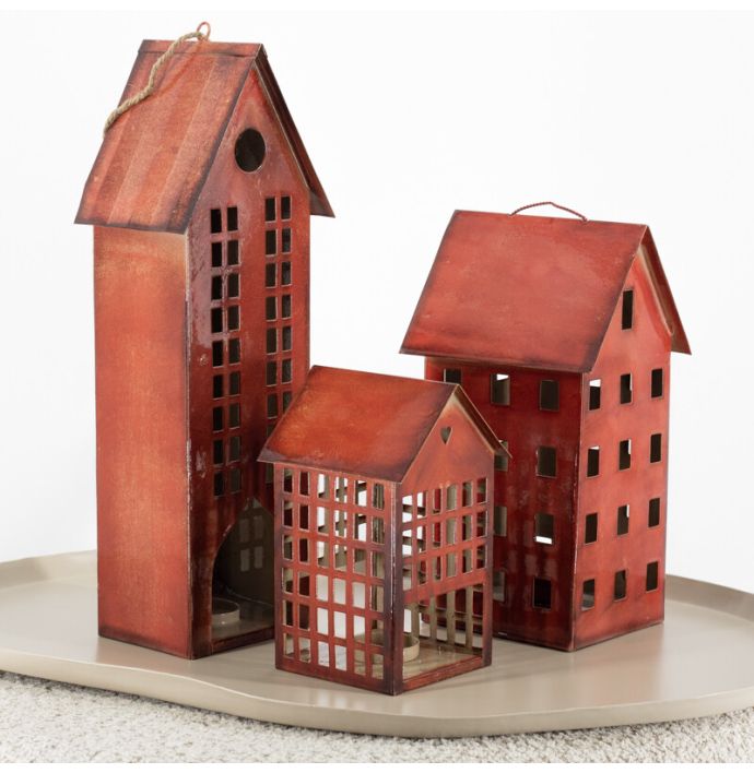 Metalen huisje waxinehouder sienna