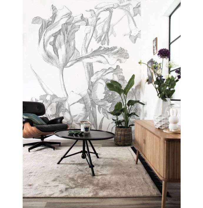 Fotobehang Engraved flowers