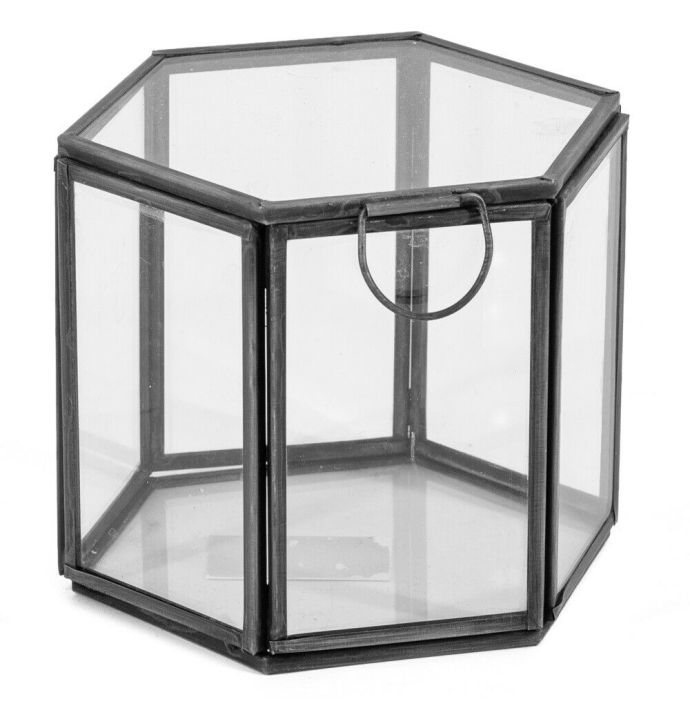 Glazen doosje hexagon met deksel antraciet