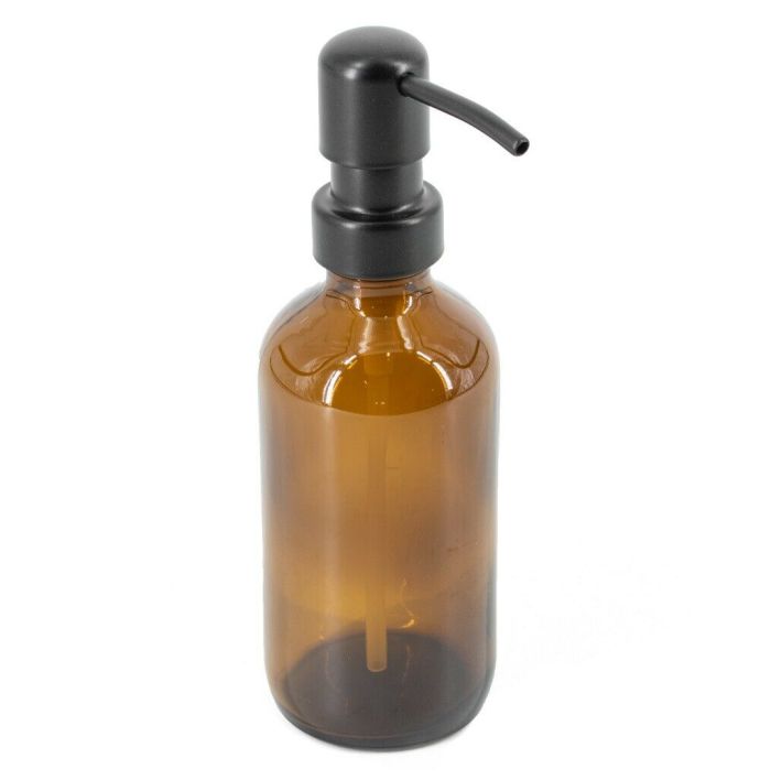 Glazen amber fles met zwarte RVS pomp