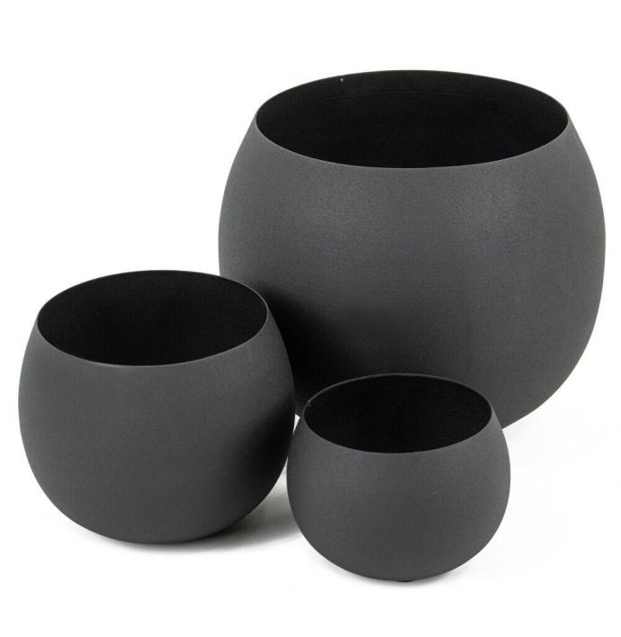 Bloempot set van 3 metaal zwart