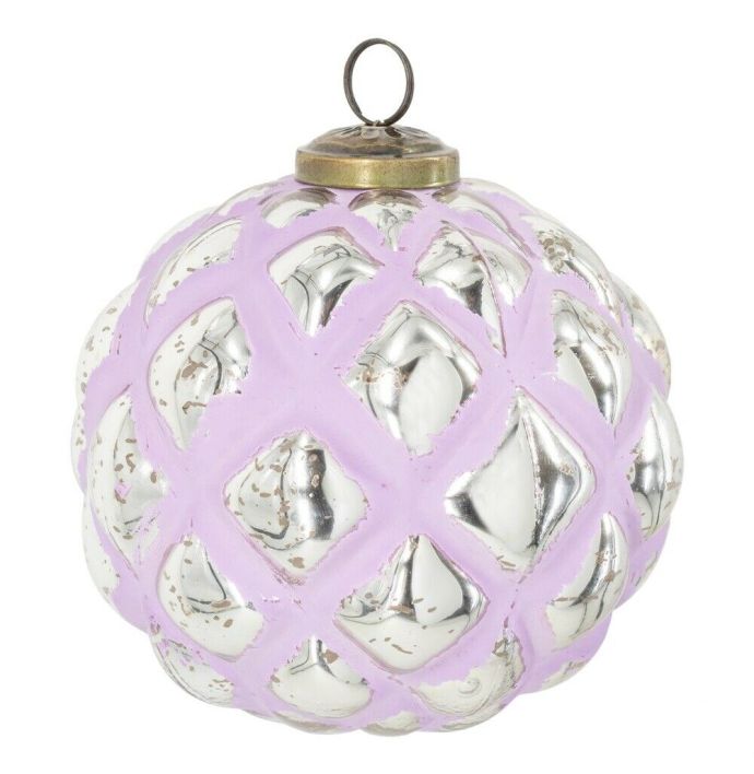 Glazen kerstbal lila & silver