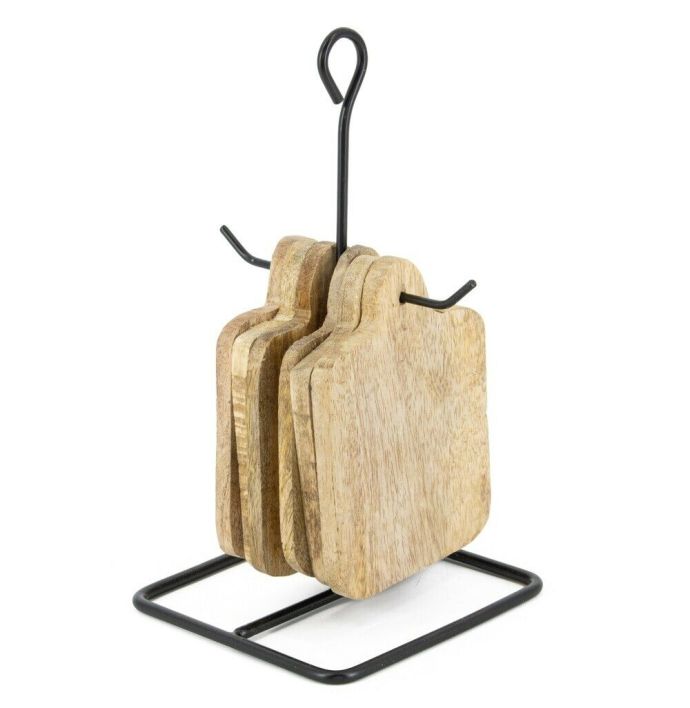 Rek met houten onderzetters vierkant