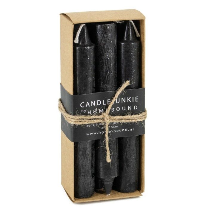 Candle Junkie doosje dinerkaarsen zwart