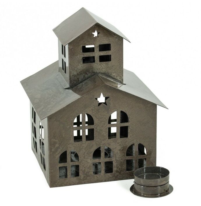 Metalen huisje waxinehouder