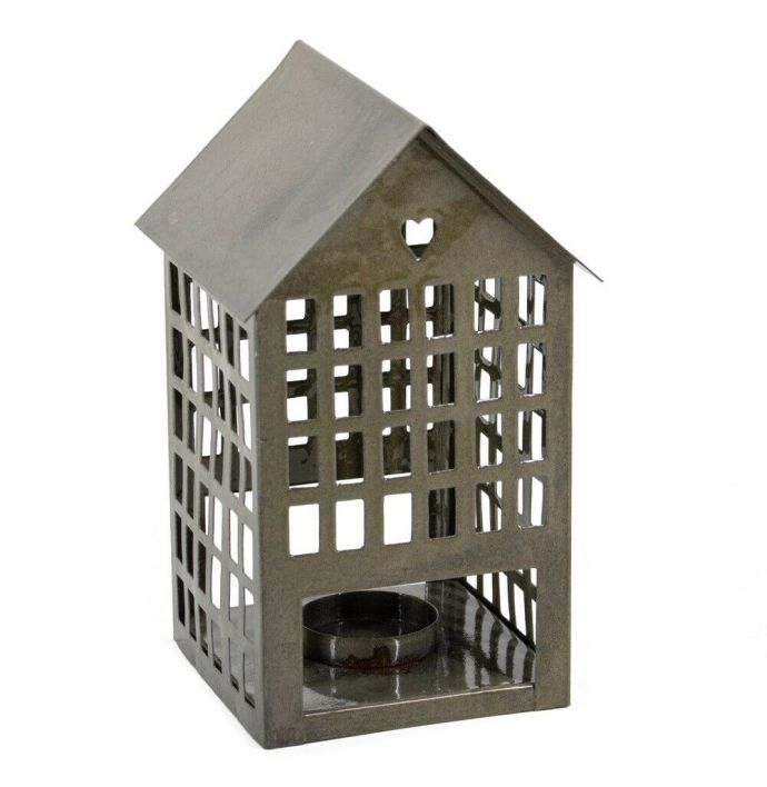 Metalen huisje waxinehouder olive