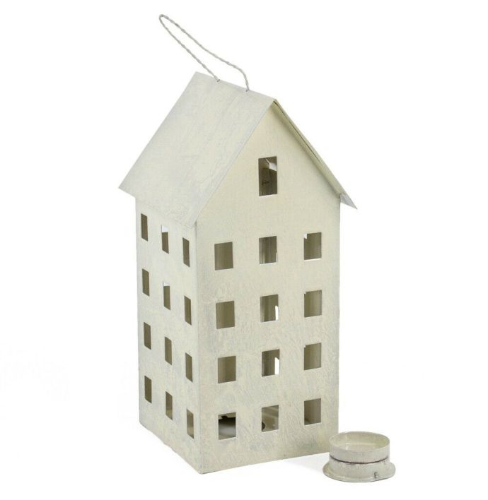 Metalen huisje waxinehouder wit