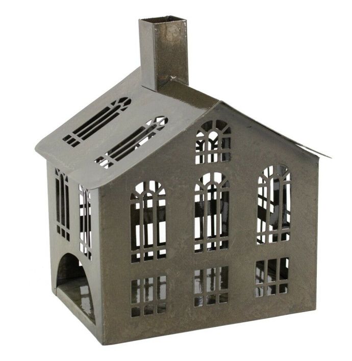 Metalen windlicht huis olive