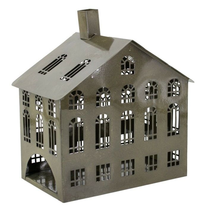 Metalen windlicht huis olive