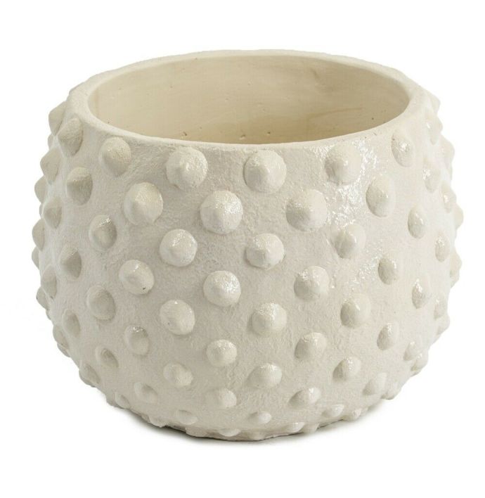 Aardewerk vaas dots off-white