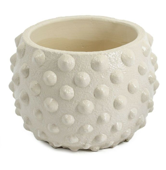 Aardewerk vaas dots off-white